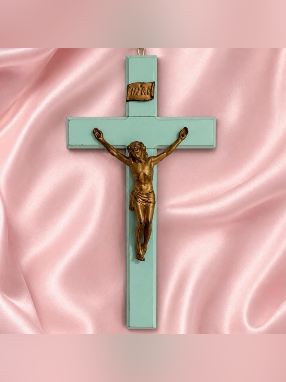 Vintage Original Fine Art Cross Crucifix Solid Wood Brass Metal Jesus Christ 12”